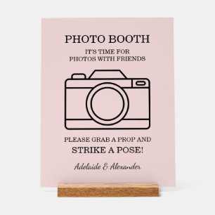 Moderne Kamera-Hochzeits-Photo-Booth mit rosa Schi Acrylschild