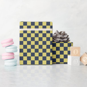 Moderne karierte blaue gelbe Geschenkpapierrolle Geschenkpapier
