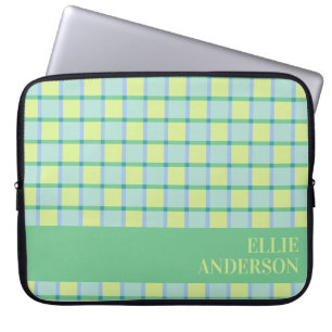 Moderne karierte blaue grüne Limette Personalisier Laptopschutzhülle