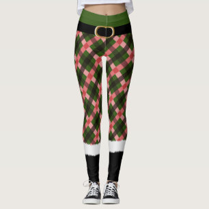 Moderne Karierte Elf Santa Kostüme Niedlicher Spa Leggings