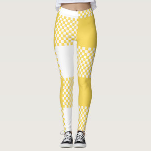 Moderne Karierte Farbgestaltung Weiß und Gelb Leggings