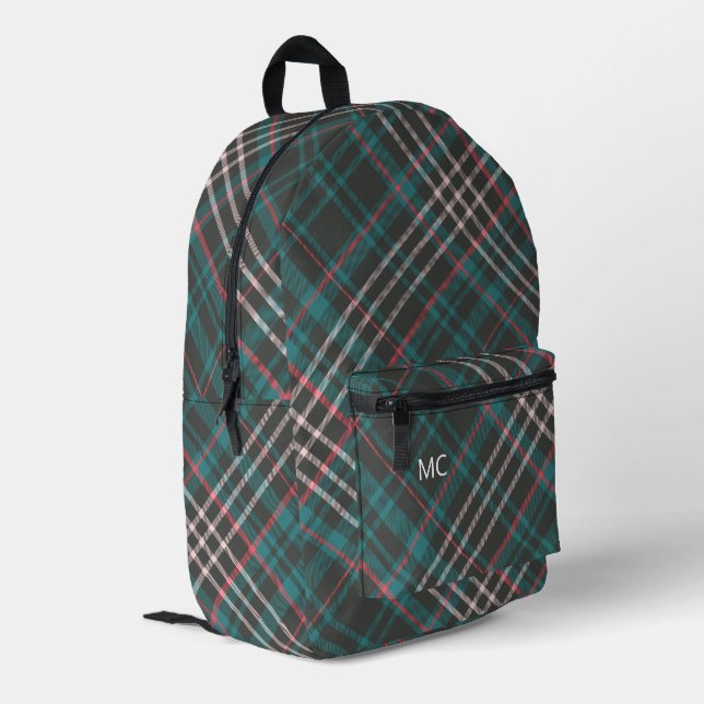 Moderne Karierte Monogramm-Initialen für stilvolle Bedruckter Rucksack (Rückseitige Ecke links)