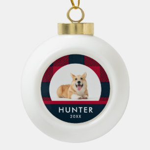 Moderne, Karierte neue Welpe Keramik Kugel-Ornament