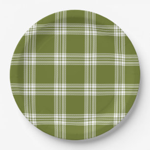 Moderne Karierte Papierplatte aus grünem Tartan Pappteller