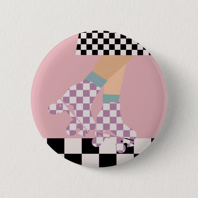 Moderne karierte Rollschuh laufende Mädchen Kunst  Button (Vorderseite)