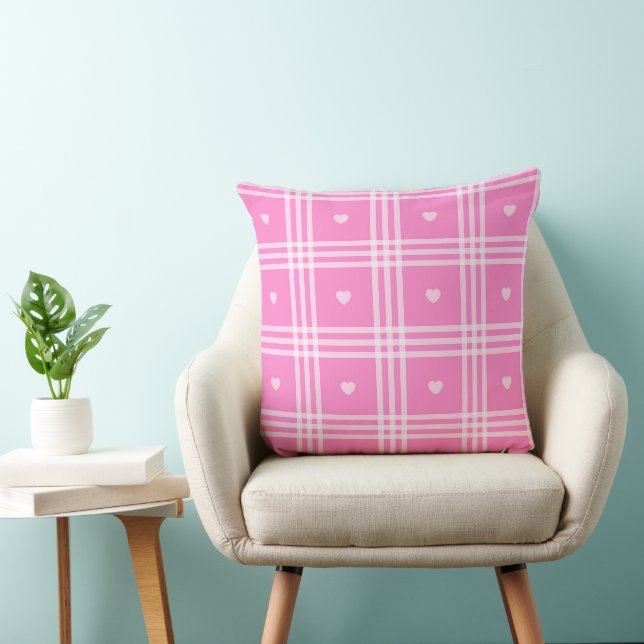 Moderne Karierte rosa Herzenskollektion Kissen (Stuhl )