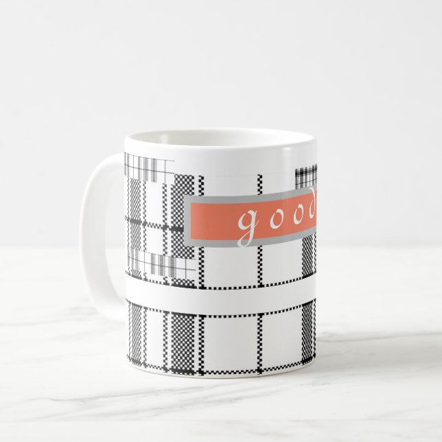 Moderne Karierte Schwarz-Weiß-Klassik-Tasse Kaffeetasse (Vorderseite Links)
