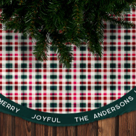 Moderne Karierte Weihnachten | Happy Merry Joyful Polyester Weihnachtsbaumdecke