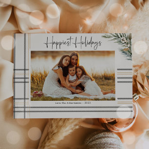 Moderne karierte Weihnachts-Fotokarte mit Schriftz Feiertagskarte