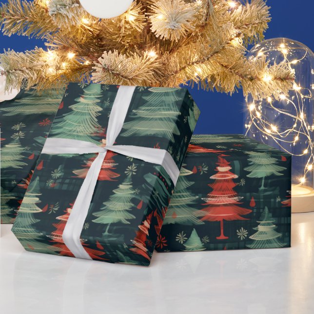 Moderne Karierte Weihnachtsbäume Geschenkpapier (Feiertage)