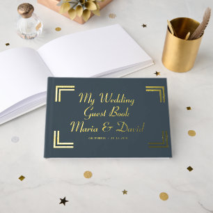 Moderne Karkohle Goldene Vintage Grenzhochzeit Gästebuch