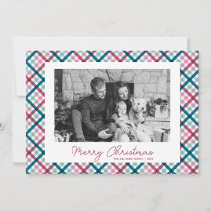 Moderne Karo-Familienfoto Frohe Weihnachten