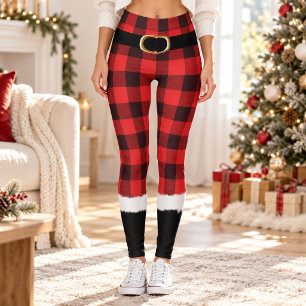 Moderne Karo-Weihnachtsmann-Kostüm Süß Lustig Weih Leggings