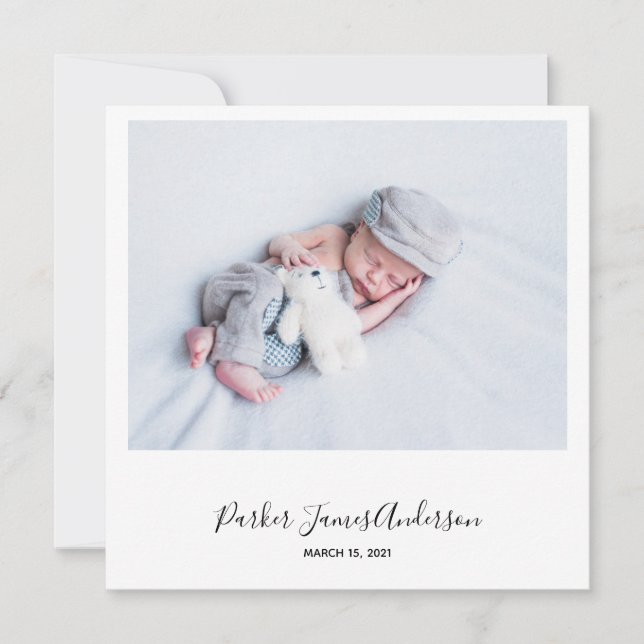 Moderne Karte 'Instant-Style Foto' Geburtsankündig (Vorderseite)