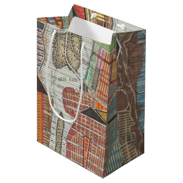 Moderne Karte von New York III Mittlere Geschenktüte (Vorderseite Schrägansicht)