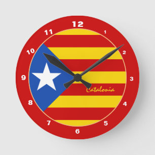Moderne katalanische Flagge, La Senyera Estelada / Runde Wanduhr