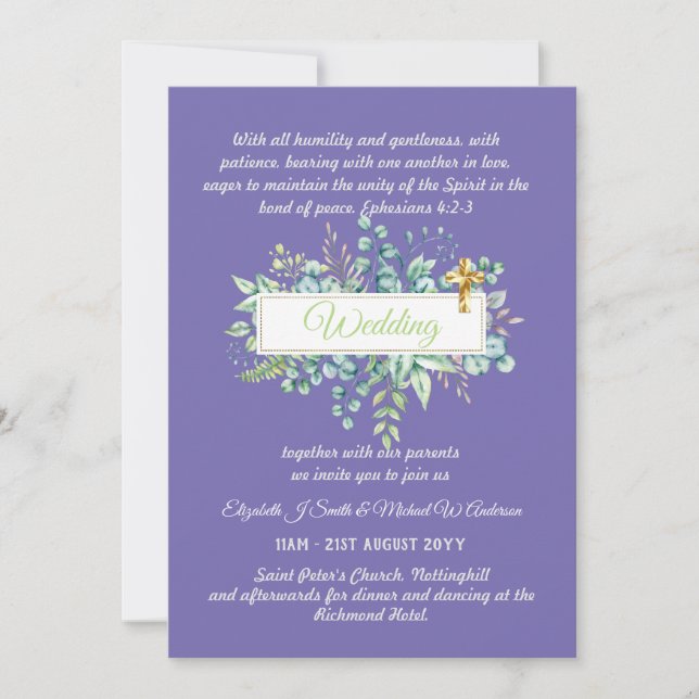 Moderne katholische Hochzeitseinladungen Botanisch Einladung (Vorderseite)