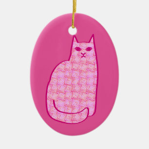 Moderne Katze, Fuchsia und hellrosa aus dem Mittel Keramik Ornament
