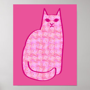 Moderne Katze, Fuchsia und hellrosa aus dem Mittel Poster