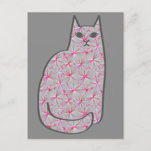 Moderne Katze, grau / grau und rosa, Mitte des Jah Postkarte
