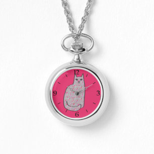 Moderne Katze, Grau und Fuchsienrosa aus dem Mitte Armbanduhr