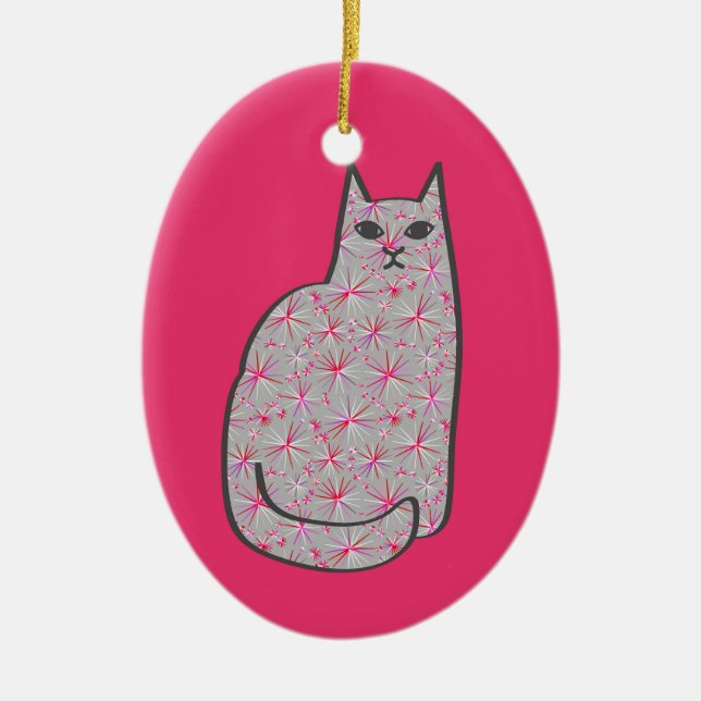 Moderne Katze, Grau und Fuchsienrosa aus dem Mitte Keramik Ornament (Vorne)