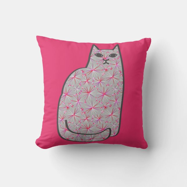 Moderne Katze, Grau und Fuchsienrosa aus dem Mitte Kissen (Vorderseite)