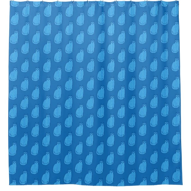 Moderne Katze, Kobalt und hellblau aus dem Mittela Duschvorhang (Vorderseite)