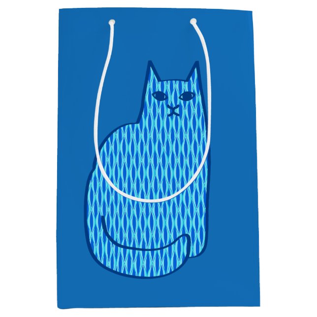 Moderne Katze, Kobalt und hellblau aus dem Mittela Mittlere Geschenktüte (Vorderseite)