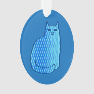 Moderne Katze, Kobalt und hellblau aus dem Mittela Ornament