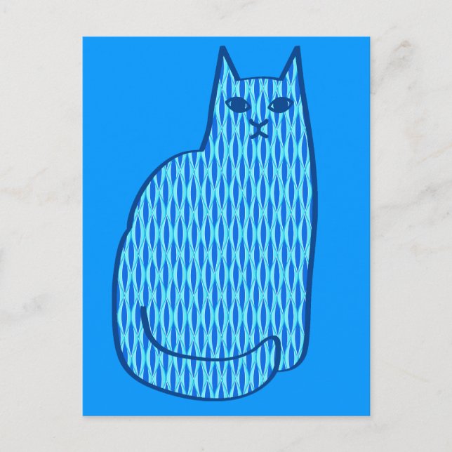 Moderne Katze, Kobalt und hellblau aus dem Mittela Postkarte (Vorderseite)