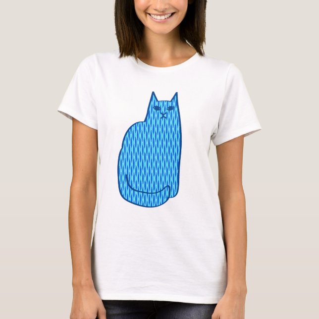 Moderne Katze, Kobalt und hellblau aus dem Mittela T-Shirt (Vorderseite)