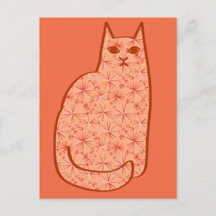 Moderne Katze, Korallenorange und Weiß des Mittelj Postkarte