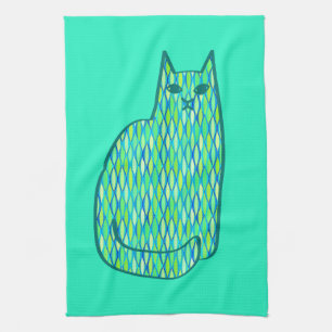 Moderne Katze, Minze und Limette Geschirrtuch