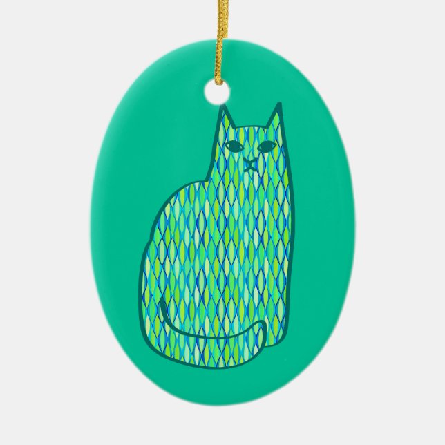 Moderne Katze, Minze und Limette Keramik Ornament (Vorne)