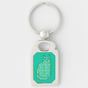 Moderne Katze, Minze und Limette Schlüsselanhänger