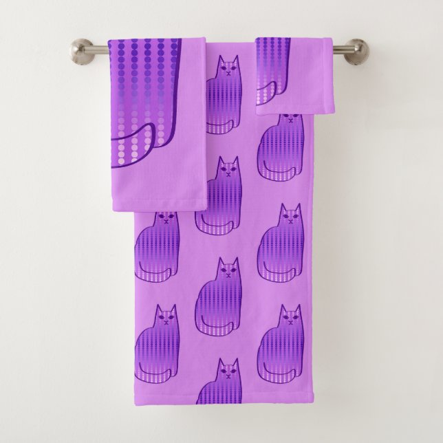 Moderne Katze, Orchid und Lila Badhandtuch Set (Insitu)