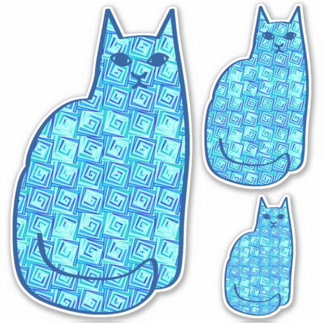Moderne Katze, Türkis und Marine aus dem Mittelalt Aufkleber (Vorderseite)