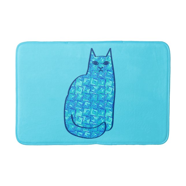 Moderne Katze, Türkis und Marine aus dem Mittelalt Badematte (Vorderseite)