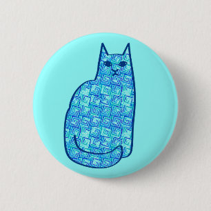 Moderne Katze, Türkis und Marine aus dem Mittelalt Button