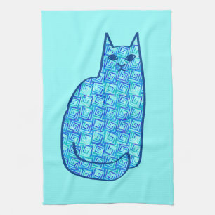 Moderne Katze, Türkis und Marine aus dem Mittelalt Handtuch