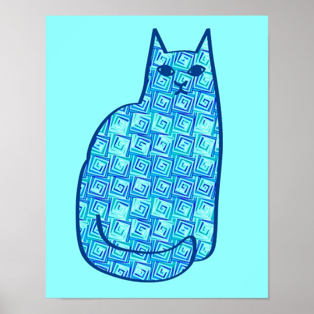 Moderne Katze, Türkis und Marine aus dem Mittelalt Poster (Vorne)
