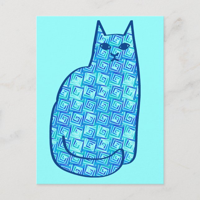 Moderne Katze, Türkis und Marine aus dem Mittelalt Postkarte (Vorderseite)