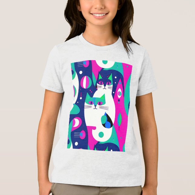 Moderne Katzen aus der Mitte des Jahrhunderts auf  Tri-Blend Shirt (Vorderseite)