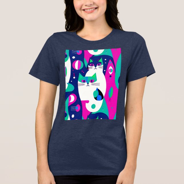 Moderne Katzen aus der Mitte des Jahrhunderts auf  Tri-Blend Shirt (Vorderseite)