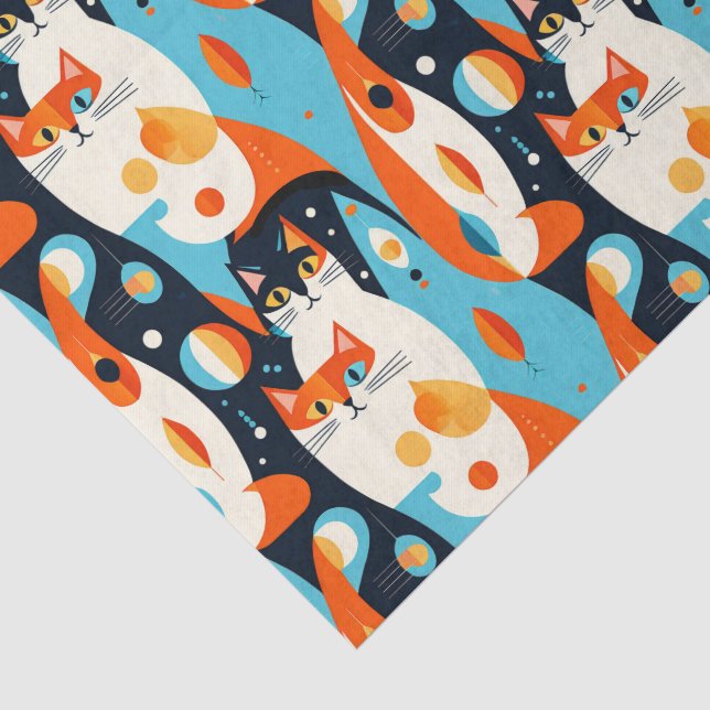 Moderne Katzen aus der Mitte des Jahrhunderts mit  Seidenpapier (Ausschnitt)