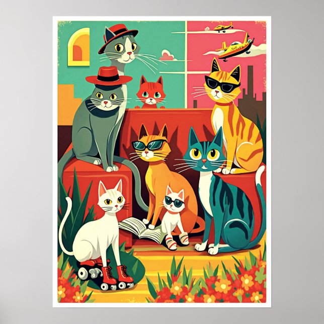 Moderne Katzen des Mittelalters im Urlaub Poster (Vorne)