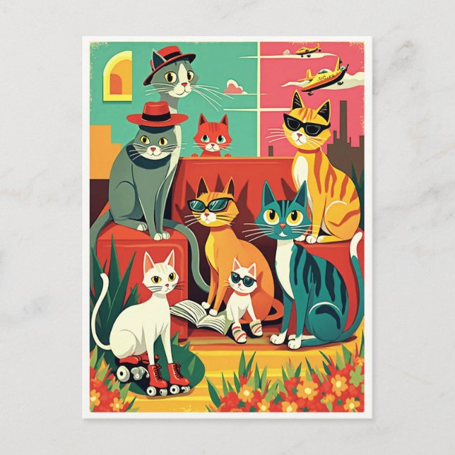 Moderne Katzen des Mittelalters im Urlaub Postkarte (Vorderseite)