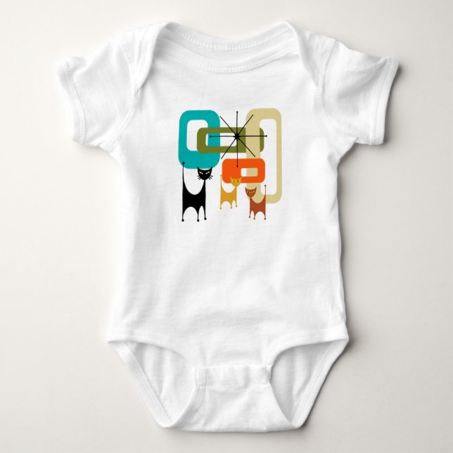Moderne Katzen des mittleren Jahrhunderts Baby Strampler (Vorderseite)