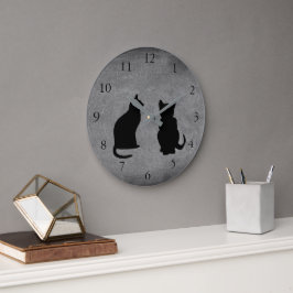 Moderne Katzen-Silhouetten, Haustiere auf Große Wanduhr